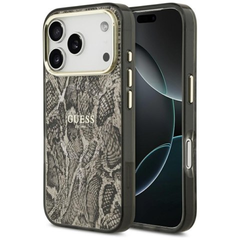 Guess nakładka Python Pattern MagSafe do iPhone 17 Pro Max brązowa