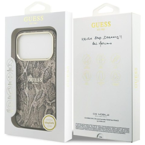 Guess nakładka Python Pattern MagSafe do iPhone 17 Pro brązowa