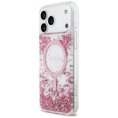 Guess nakładka Resin Bottom Glitter MagSafe do iPhone 17 Pro Max różowa