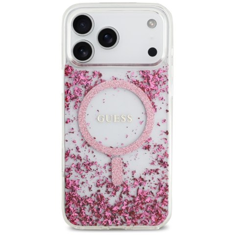 Guess nakładka Resin Bottom Glitter MagSafe do iPhone 17 Pro Max różowa