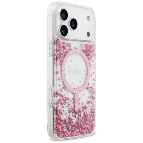 Guess nakładka Resin Bottom Glitter MagSafe do iPhone 17 Pro Max różowa