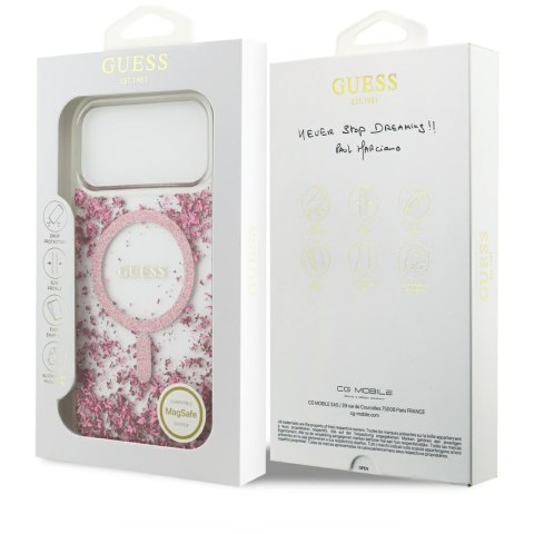 Guess nakładka Resin Bottom Glitter MagSafe do iPhone 17 Pro Max różowa