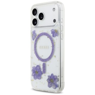 Guess nakładka Resin Flowers Glitter MagSafe do iPhone 17 Pro Max fioletowa