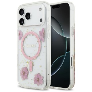 Guess nakładka Resin Flowers Glitter MagSafe do iPhone 17 Pro Max różowa