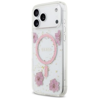Guess nakładka Resin Flowers Glitter MagSafe do iPhone 17 Pro Max różowa