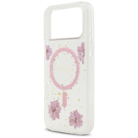 Guess nakładka Resin Flowers Glitter MagSafe do iPhone 17 Pro Max różowa