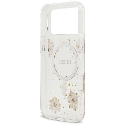 Guess nakładka Resin Flowers Glitter MagSafe do iPhone 17 Pro Max różowa