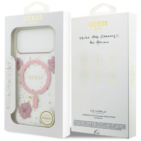 Guess nakładka Resin Flowers Glitter MagSafe do iPhone 17 Pro Max różowa