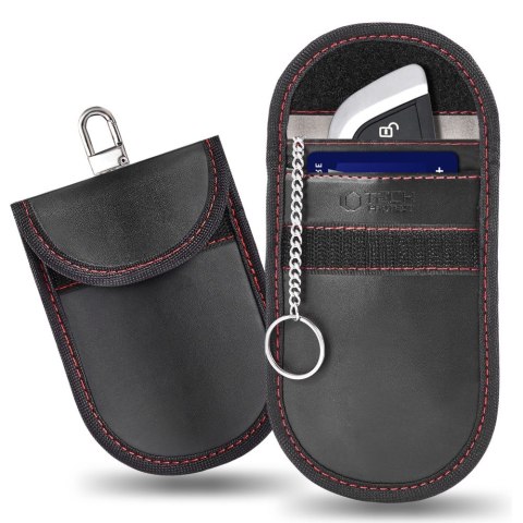 KLATKA FARADAYA TECH-PROTECT KLR100 POUCH KEYLESS RFID SIGNAL BLOCKER CASE BLACK/RED