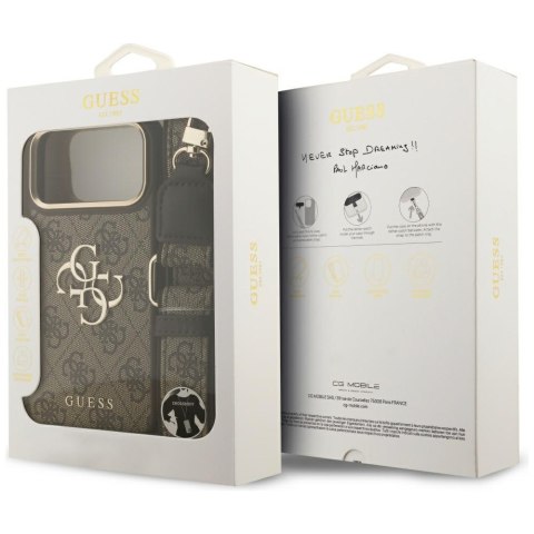 Guess nakładka 4G Big 4G Classic Logo Big Strap Metal Buttons do iPhone 17 Pro Max brązowa