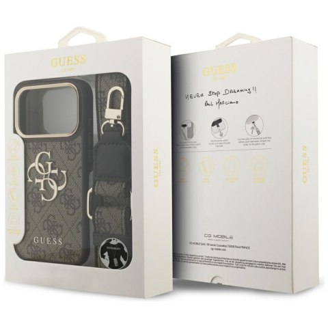 Guess nakładka 4G Big 4G Classic Logo Big Strap Metal Buttons do iPhone 17 Pro brązowa
