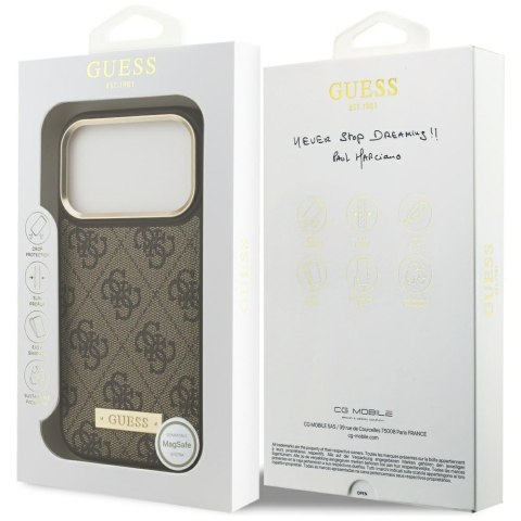 Guess nakładka 4G Logo Plate MagSafe do iPhone 17 Pro brązowa