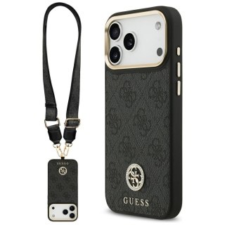 Guess nakładka 4G Srtass Logo & Big Strap Metal Buttons MagSafe do iPhone 17 Pro Max czarna