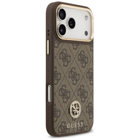 Guess nakładka 4G Strass Logo & Big Strap Metal Buttons MagSafe do iPhone 17 Pro Max brązowa