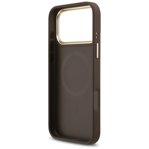 Guess nakładka 4G Strass Logo & Big Strap Metal Buttons MagSafe do iPhone 17 Pro Max brązowa