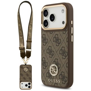 Guess nakładka 4G Strass Logo & Big Strap Metal Buttons MagSafe do iPhone 17 Pro brązowa
