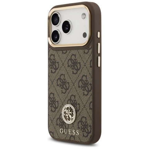 Guess nakładka 4G Strass Logo & Big Strap Metal Buttons MagSafe do iPhone 17 Pro brązowa