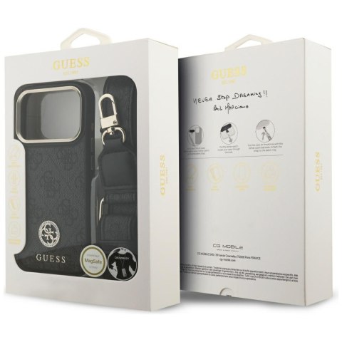 Guess nakładka 4G Strass Logo & Big Strap Metal Buttons MagSafe do iPhone 17 Pro czarna