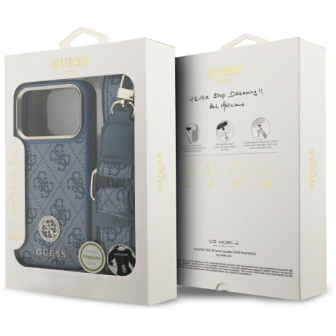 Guess nakładka 4G Strass Logo & Big Strap Metal Buttons MagSafe do iPhone 17 Pro niebieska
