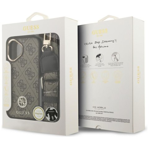 Guess nakładka 4G Strass Logo & Big Strap Metal Buttons MagSafe do iPhone 17 brązowa