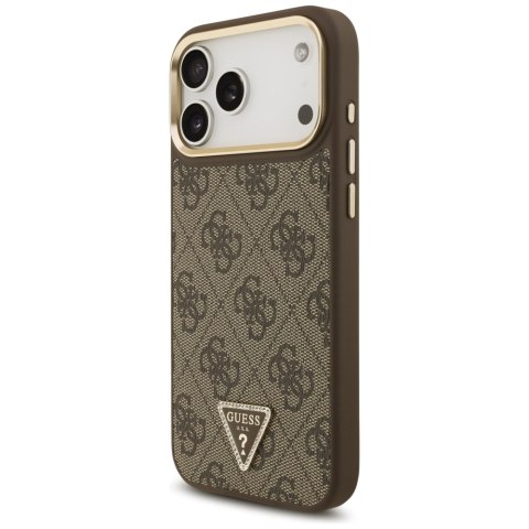 Guess nakładka 4G Triangle Logo & Big Strap Metal Buttons MagSafe do iPhone 17 Pro Max brązowa