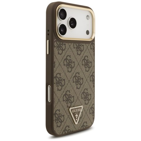 Guess nakładka 4G Triangle Logo & Big Strap Metal Buttons MagSafe do iPhone 17 Pro Max brązowa