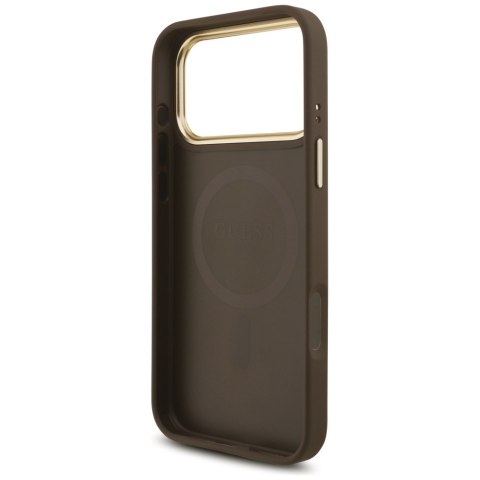 Guess nakładka 4G Triangle Logo & Big Strap Metal Buttons MagSafe do iPhone 17 Pro Max brązowa