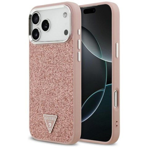 Guess nakładka Glitter Triangle Logo MagSafe do iPhone 17 Pro Max różowa