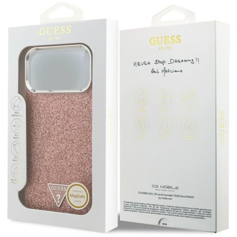 Guess nakładka Glitter Triangle Logo MagSafe do iPhone 17 Pro Max różowa