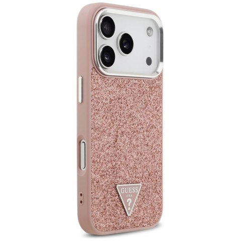 Guess nakładka Glitter Triangle Logo MagSafe do iPhone 17 Pro różowa