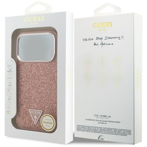 Guess nakładka Glitter Triangle Logo MagSafe do iPhone 17 Pro różowa