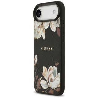 Guess nakładka Grained Flowers Classic Logo MagSafe do iPhone Air czarna