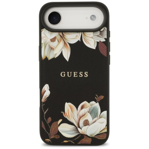 Guess nakładka Grained Flowers Classic Logo MagSafe do iPhone Air czarna