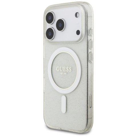 Guess nakładka IML Glitter Pearl Strap MagSafe do iPhone 17 Pro Max transparentna
