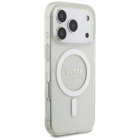 Guess nakładka IML Glitter Pearl Strap MagSafe do iPhone 17 Pro Max transparentna