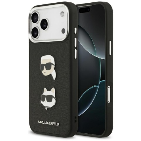 Karl Lagerfeld nakładka FW Grained Karl & Choupette Heads Pins & Logo do iPhone 17 Pro Max czarna