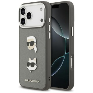 Karl Lagerfeld nakładka FW Grained Karl & Choupette Heads Pins & Logo do iPhone 17 Pro Max szara