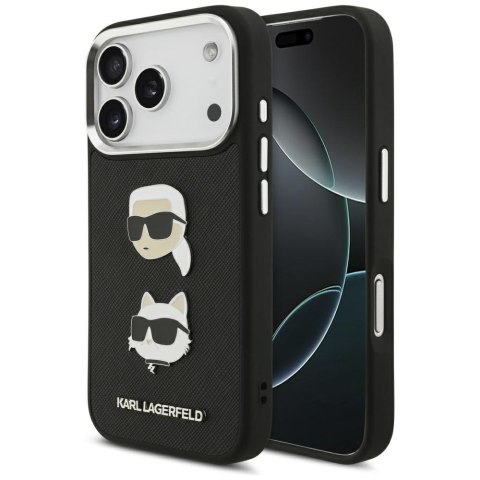 Karl Lagerfeld nakładka FW Grained Karl & Choupette Heads Pins & Logo do iPhone 17 Pro czarna