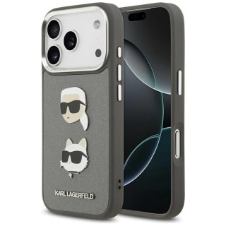 Karl Lagerfeld nakładka FW Grained Karl & Choupette Heads Pins & Logo do iPhone 17 Pro szara