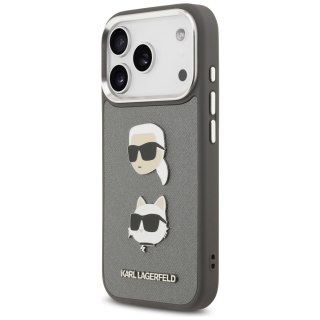 Karl Lagerfeld nakładka FW Grained Karl & Choupette Heads Pins & Logo do iPhone 17 Pro szara