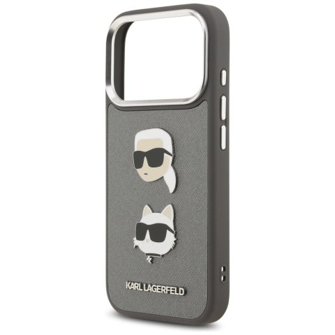 Karl Lagerfeld nakładka FW Grained Karl & Choupette Heads Pins & Logo do iPhone 17 Pro szara