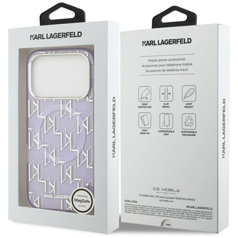 Karl Lagerfeld nakładka IML KL Monogram MagSafe do iPhone 17 Pro fioletowa