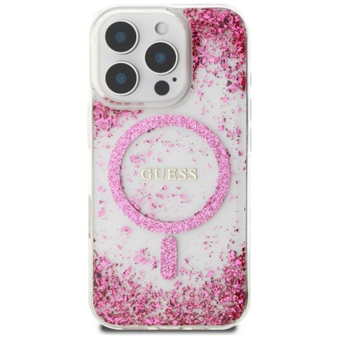 Guess nakładka HC Resin Bottom Glitter do iPhone 16 Pro MagSafe różowa