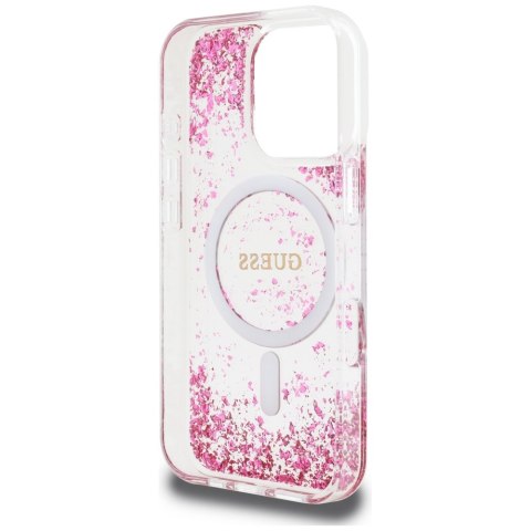 Guess nakładka HC Resin Bottom Glitter do iPhone 16 Pro MagSafe różowa