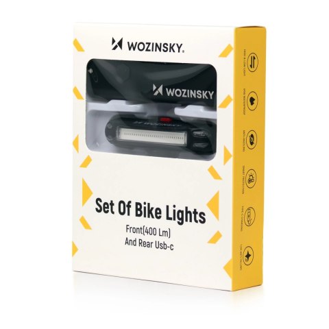 Zestaw lampek rowerowych Wozinsky WSBLB2 przednia (400 lm) USB-C i tylna USB micro - czarny