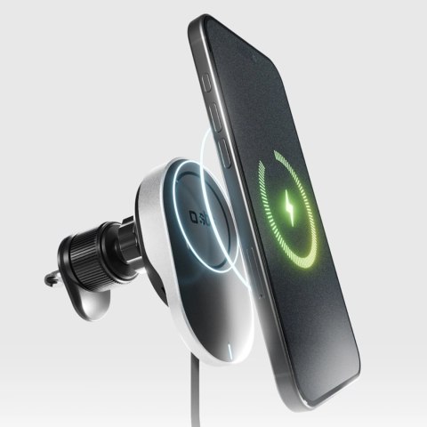 Uchwyt na smartfona z ładowarką bezprzewodową SBS TESUPP15WRETRACABL ze zwijanym kablem kompatybilny z MagSafe - czarny