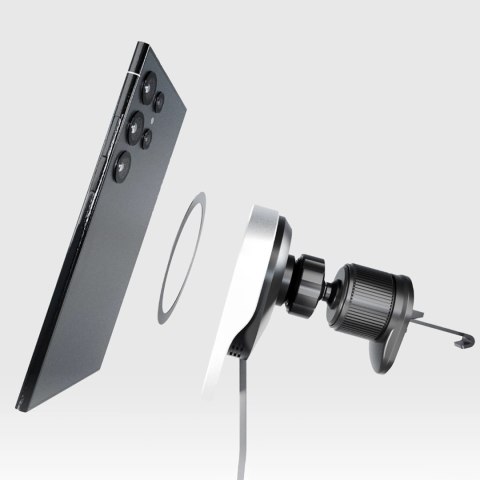 Uchwyt na smartfona z ładowarką bezprzewodową SBS TESUPP15WRETRACABL ze zwijanym kablem kompatybilny z MagSafe - czarny