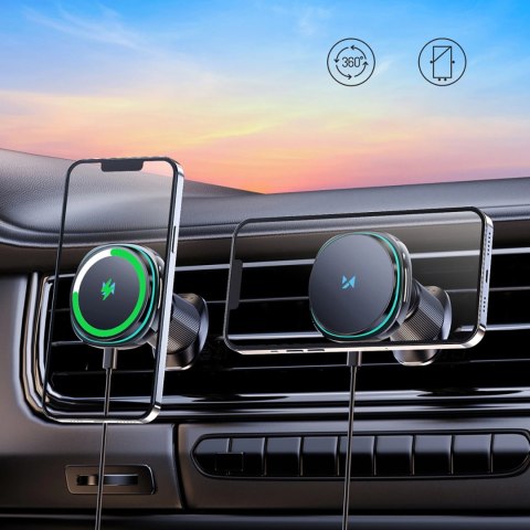 Uchwyt samochodowy Wozinsky WCT5-Q6S2Y z ładowarką indukcyjną Qi/MagSafe 15W na kratkę wentylacji z wentylatorem - czarny