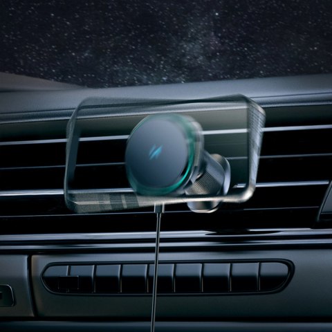 Uchwyt samochodowy Wozinsky WCT5-Q6S2Y z ładowarką indukcyjną Qi/MagSafe 15W na kratkę wentylacji z wentylatorem - czarny