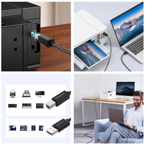 Kabel Wozinsky WKDDY4S USB-B - USB-A 480Mb/s 1m - czarny